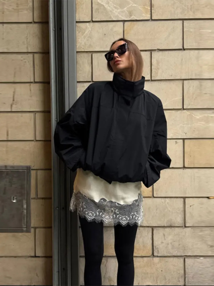 Casual Solid Stand Collar Coats Women All-matching Long Sleeve Drawstring Coat Female 2025 High Street Autumn Lady Outwears 251105