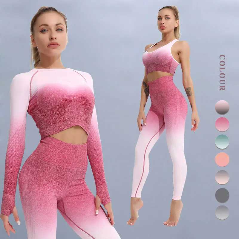 Womens yoga set womens clothing sportswear womens long sleeved sportswear womens fitness clothingW250411
