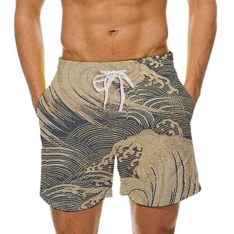 Mens beach shorts swimming sportswear surfboard wave 3D printed fitness shorts mens ultra-fine gym pants surfboard swimsuitW250410