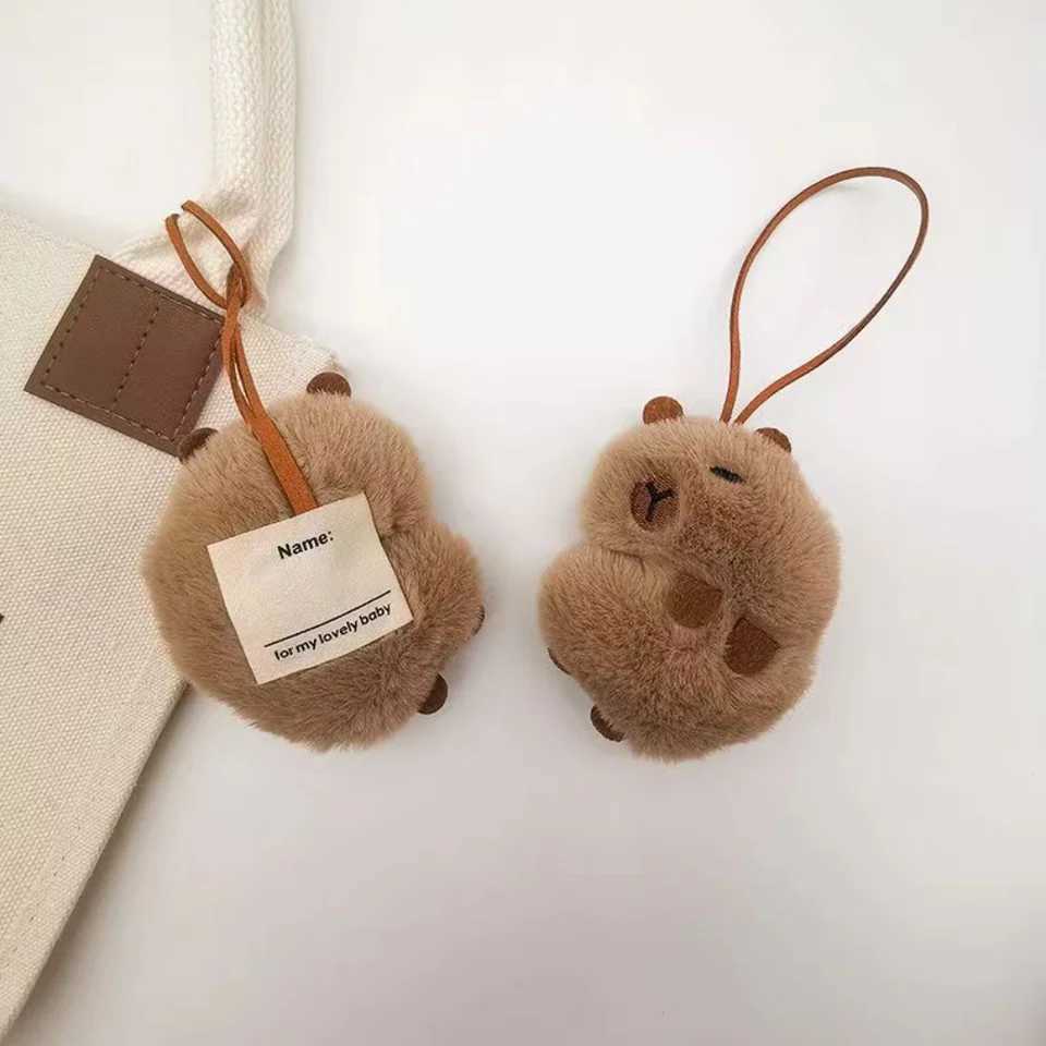 Kawaii Plush Capybara Keychain Anti Loss Mark Name Label Key Holder Childrens Kindergarten Backpack Pendant Decoration W250411