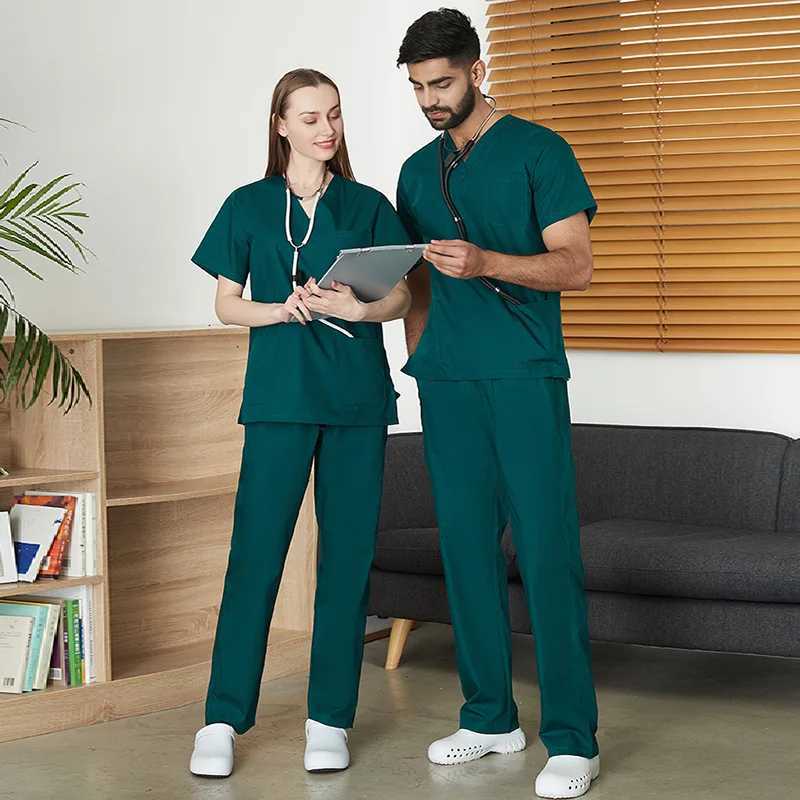 V-neck hospital uniform set for nurses and doctors with manual scrubbing suit 65 polyester and 35 cotton scrubbing set X250410