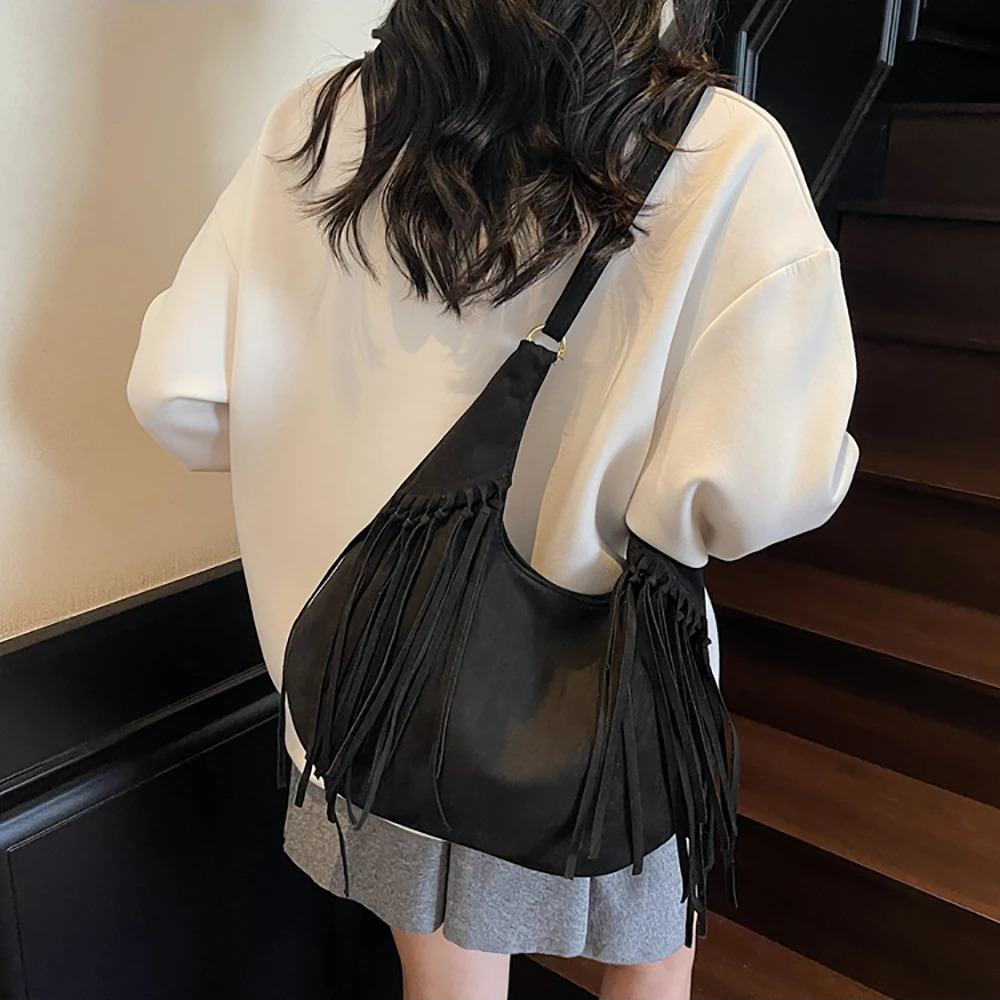 Women Vintage Suede Tassel Large Capacity Shoulder Bag Autumn Winter Versatile All-Match Crossbody Bags Delicate Tote Packs 251110