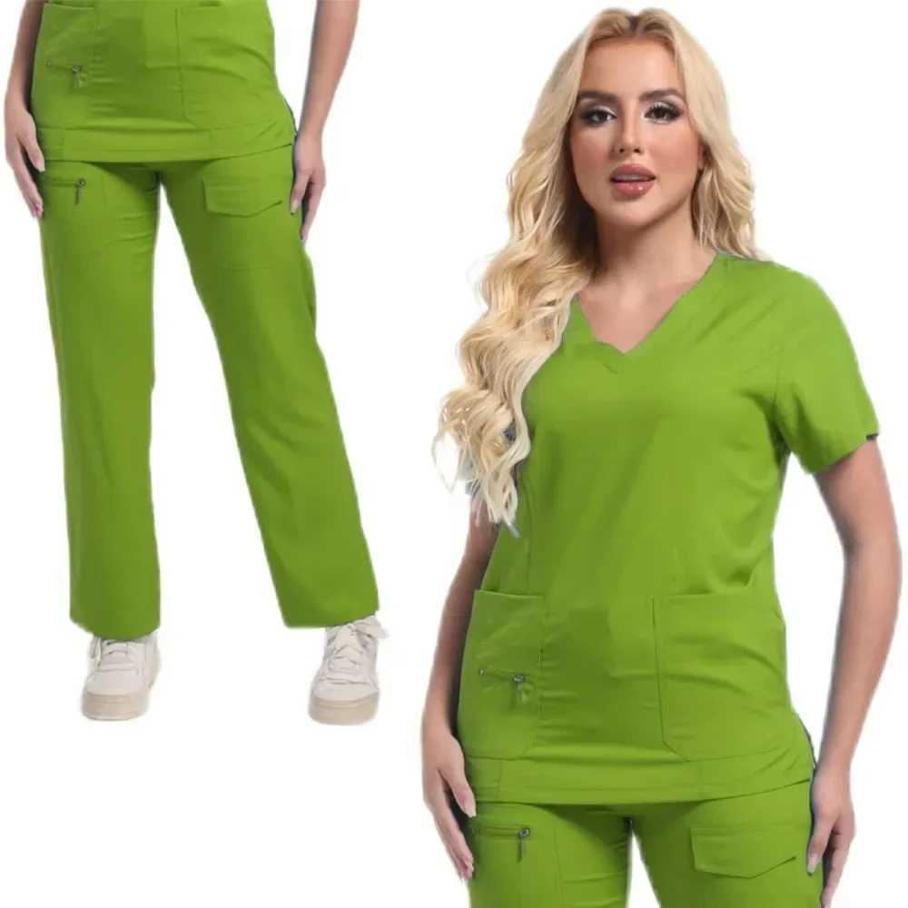Scrubs Medical Uniforms Women Hot Selling Solid Color Nurse Doctor Uniform Unisex Veterinary Surgical Gowns Dental Scrub Set Men X250410