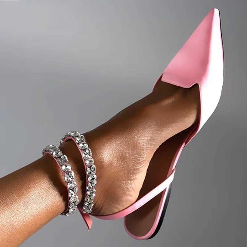 Sparkling Crystal Flat Shoes Gladiator Sandals Womens 2023 Summer Pointed Toe Party Shoes Womens Ankle Pump Womens SandalsXJ250410
