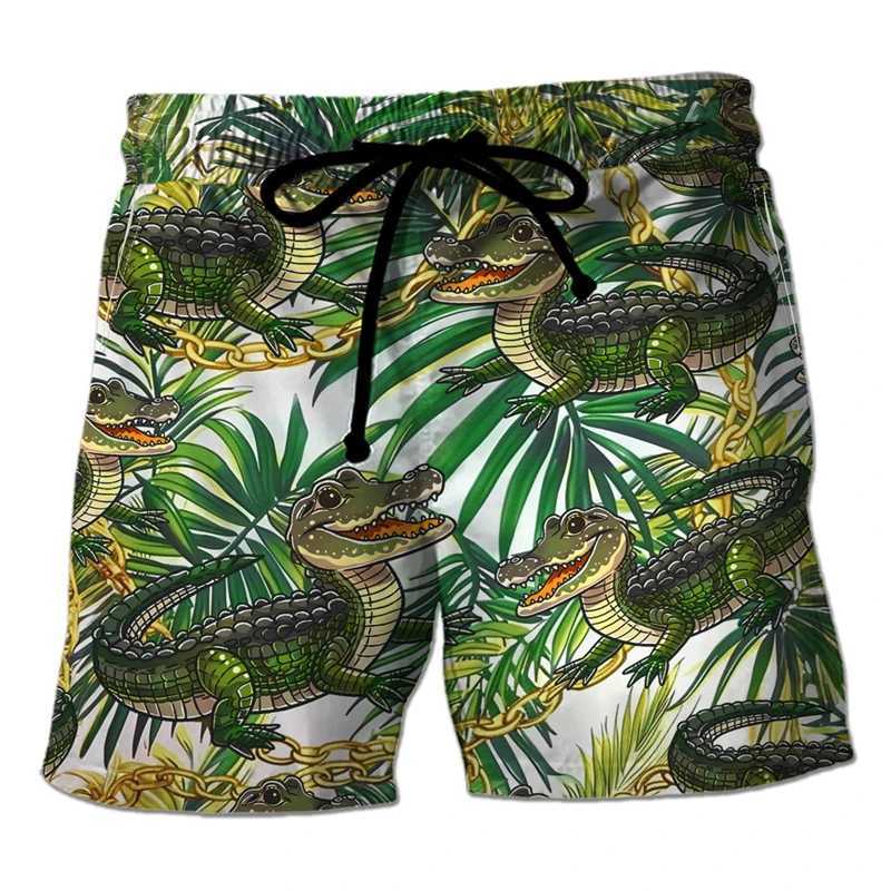 Trend Crocodile Graphic Beach Shorts Fashion Summer Vacation 3D Animals Printed Swim Trunks Casual Oversized Street BoardshortsW250410
