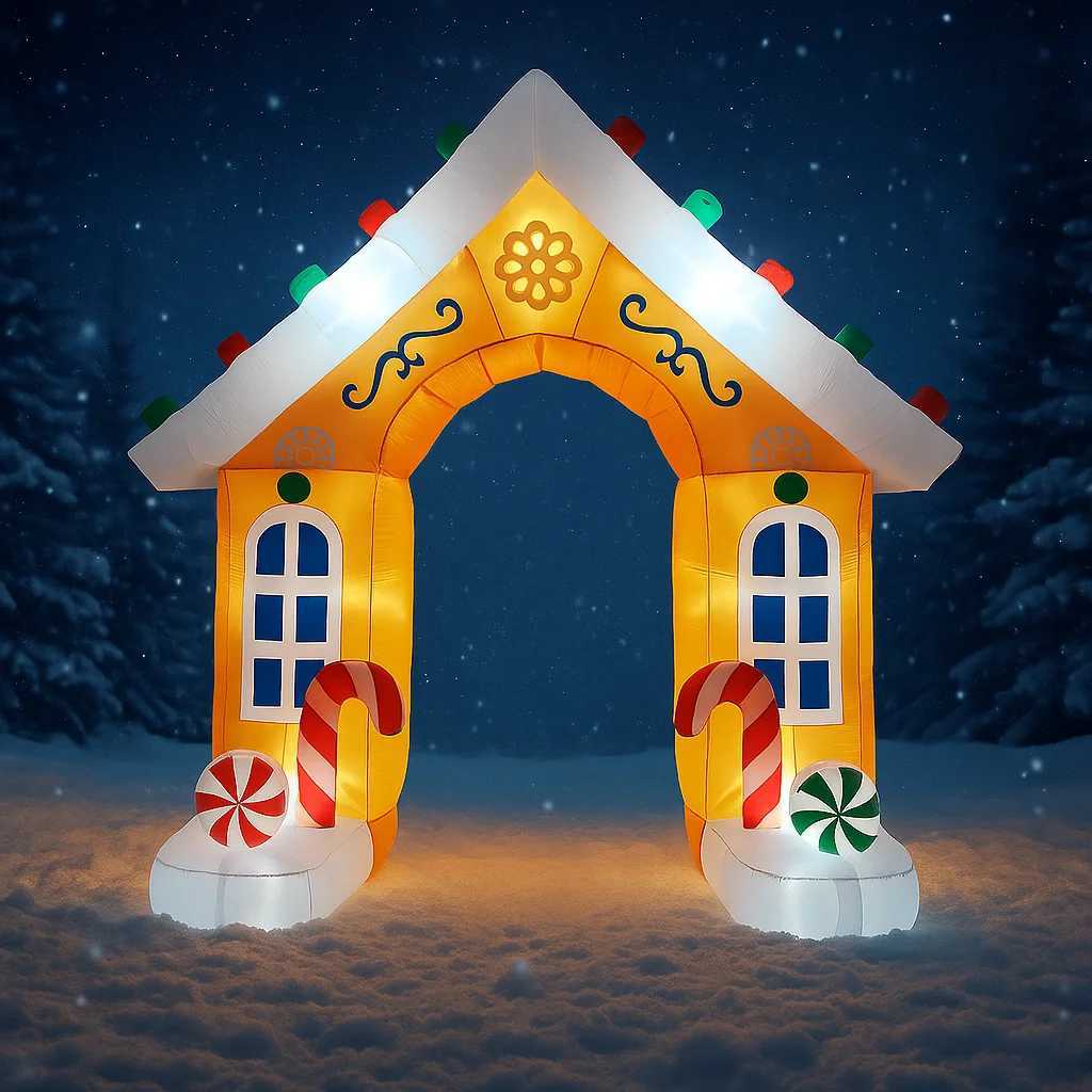 Christmas 88FT Gingerbread House Archway Inflatable Christmas Decorations Xmas Ornament With LED Lights Outdoor Yard Holiday Party Toy Y251111