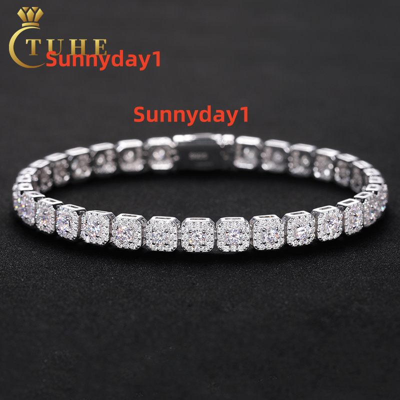 Exquisite VVS Moissanite High Quality White Gold Color Waterproof 925 Sterling Silver Tennis Bracelet for Men