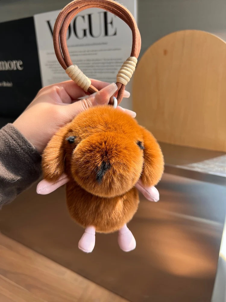 Rael Rex rabbit fur dog pendant keychain cute plush toy for women childrens bag charming car keyring decoration pavilion birthday gift 250409