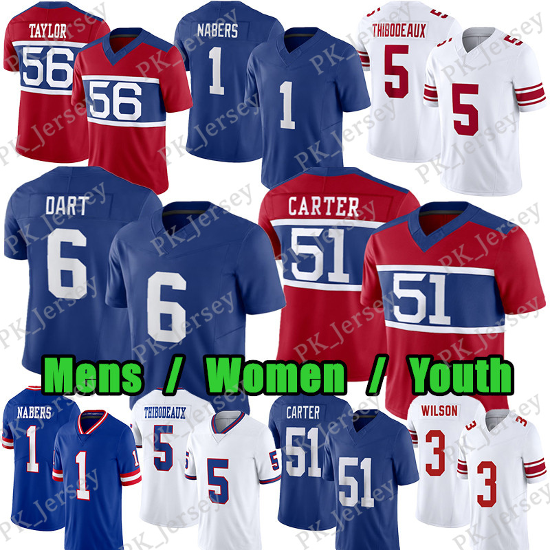 #1 Malik Nabers Football Jersey #6 Jaxson Dart Abdul Carter Kayvon Thibodeaux Lawrence Taylor Dexter Lawrence Theo Johnson Burns Russell Wilson Cam Skattebo jerseys