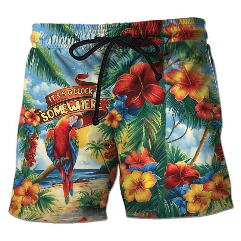 Parrot Toucan 3D printed mens tropical plant shorts pattern Hawaiian beach shorts surfboard shorts quick drying swim trunksW250410