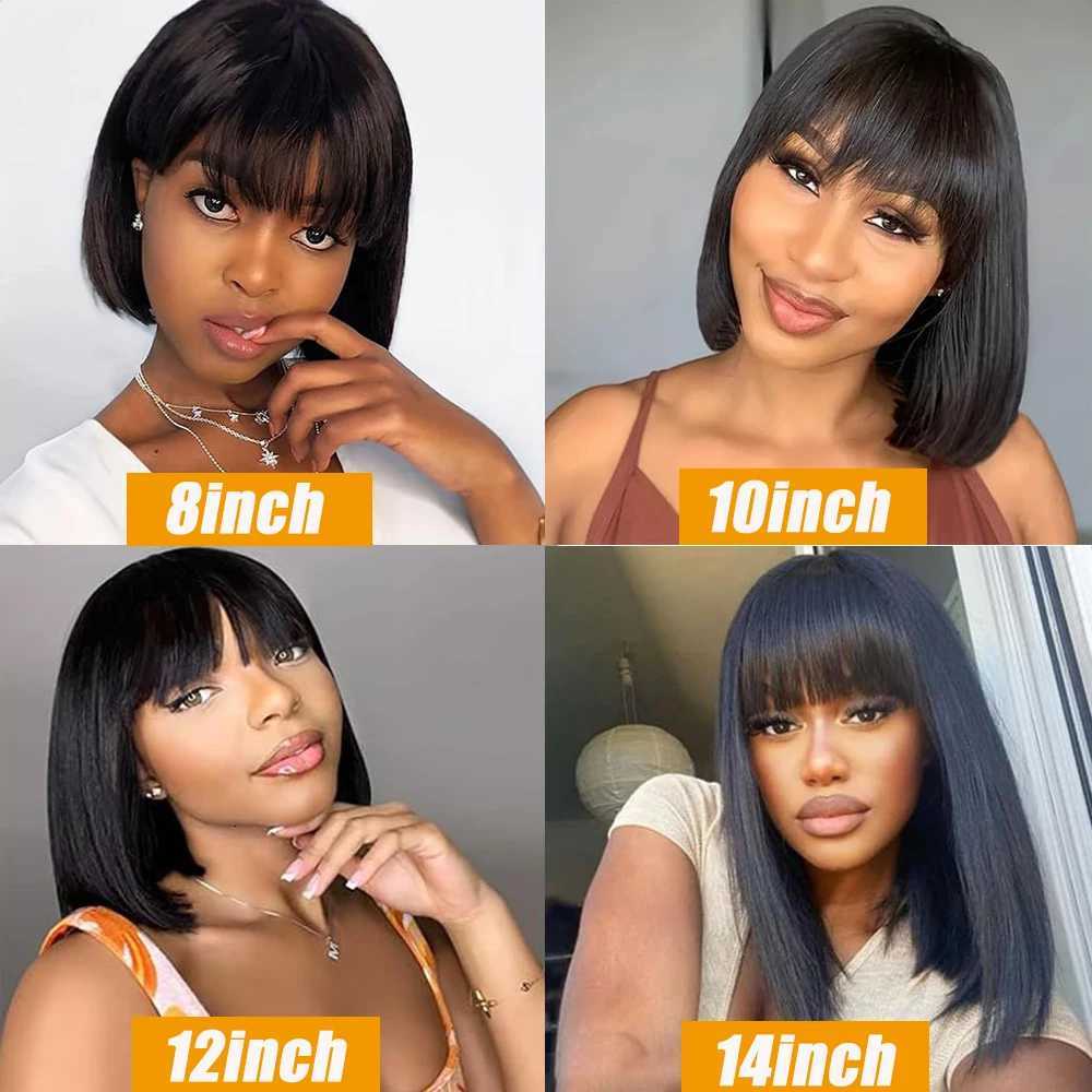 Short Bob Wigs Straight Human Hair Wigs Full Machine Made Wigs With Bangs Brazilian 100 Human Hair Wigs Natural Color 8-14 InchT251111