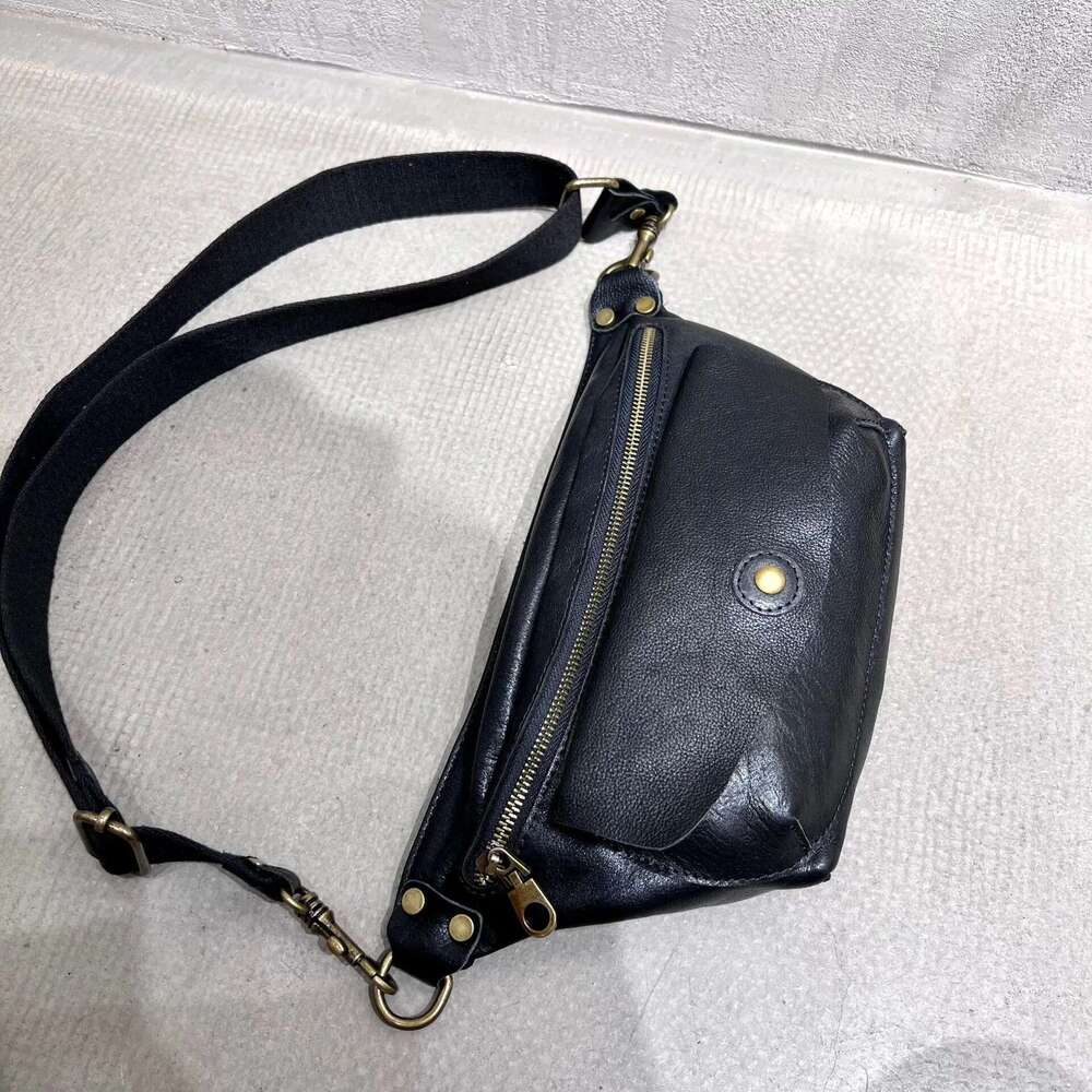 Handmade Genuine Leather Women's Plant-Tanned Top Layer Cowhide Chest Bag, Ladies Personalized Trend Shoulder Crossbody Bag