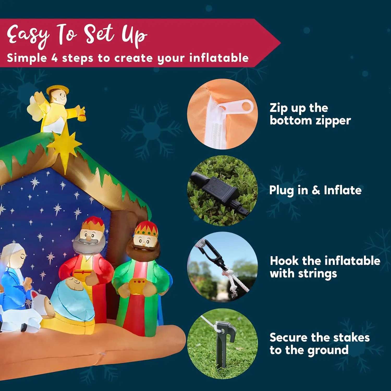 Christmas JOYFY 8 FT Long Christmas Inflatables Nativity Scene Christmas Nativity Set with Build-in LEDs for Xmas Party Yard Dcor Y251111