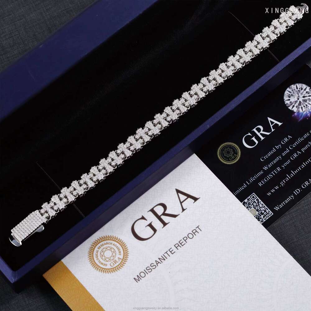 Tested 14mm White Gold Plated Cross VVS Silicon Stone Sier Cuban Chain Bracelet Fashion Jewelry