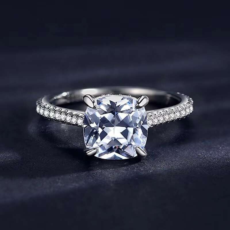 Luxury 925 Sterling Silver Wedding Rings for Women Cushion Cut Wedding Ring Simulated Diamond Engagement