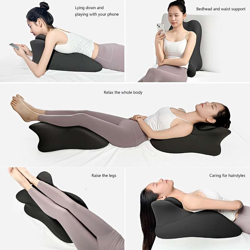 Ergonomic Back Pillow - Multifunctional Reading, Phone, and Side Sleeping Medium Support, Hand Wash Only, Black, Neck Comfort Pillow, Unique Wave Desi