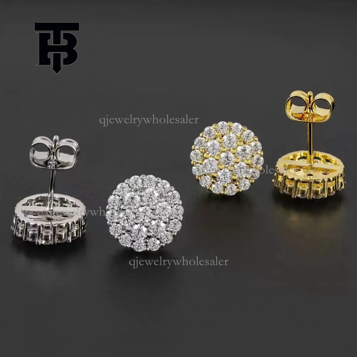 TB BHULAMTE Designer Full Brick Earrings Luxury Women's Round Cutting Hip Hop Style Simulated Spin Back Earrings Trendy Fashion Women's Jewe