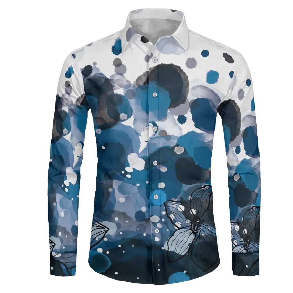 Mens Shirt Regular Lapel Festival Shirt Men 3d Printing Color Splash Printing Casual Street Long Sleeve Fashion Printed Shirt K251110
