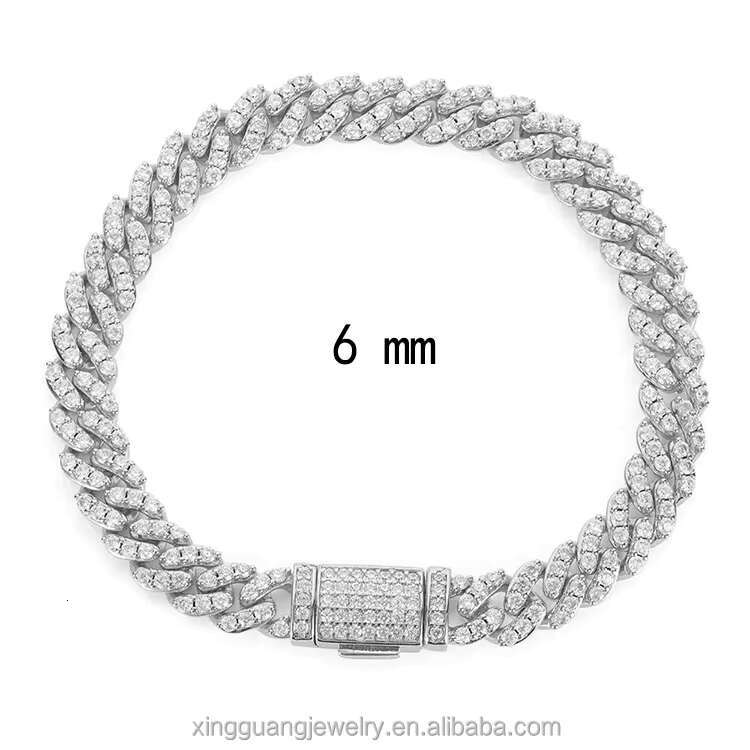 6 mm Wide Single Row Cuban Link Chain Hiphop Jewelry GRA VVS Round Cut Moissanite Diamond Fine Jewelry Necklace Bracelet