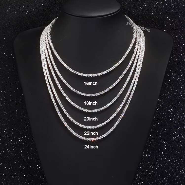 Factory Price Solid Silver 2mm 3mm 4mm 5mm 6.5mm Wide Tennis Chain D/VVS GRA Certificate Moissanite Tennis Chain for Men Jewelry