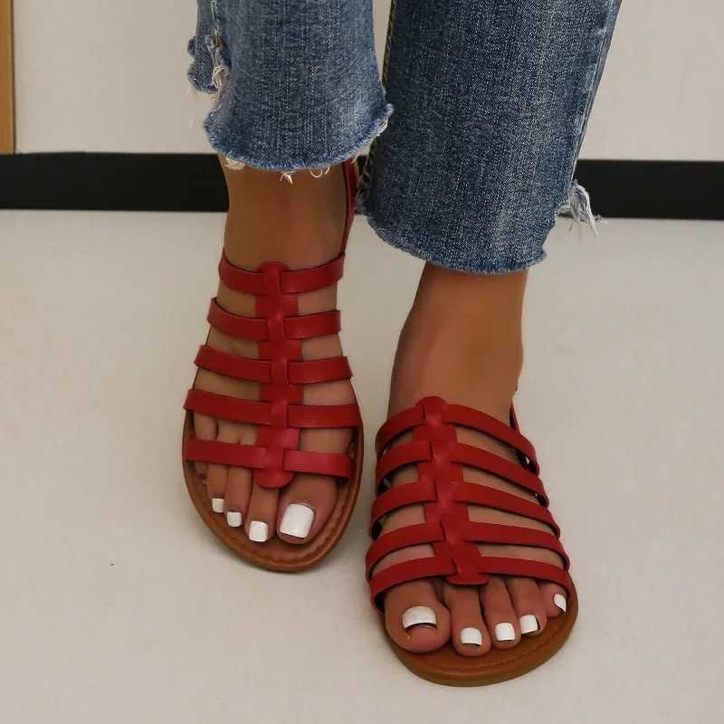 Womens flat shoes summer 2024 new Bohemian ethnic style soft sole N-slip large beach shoesXJ250410