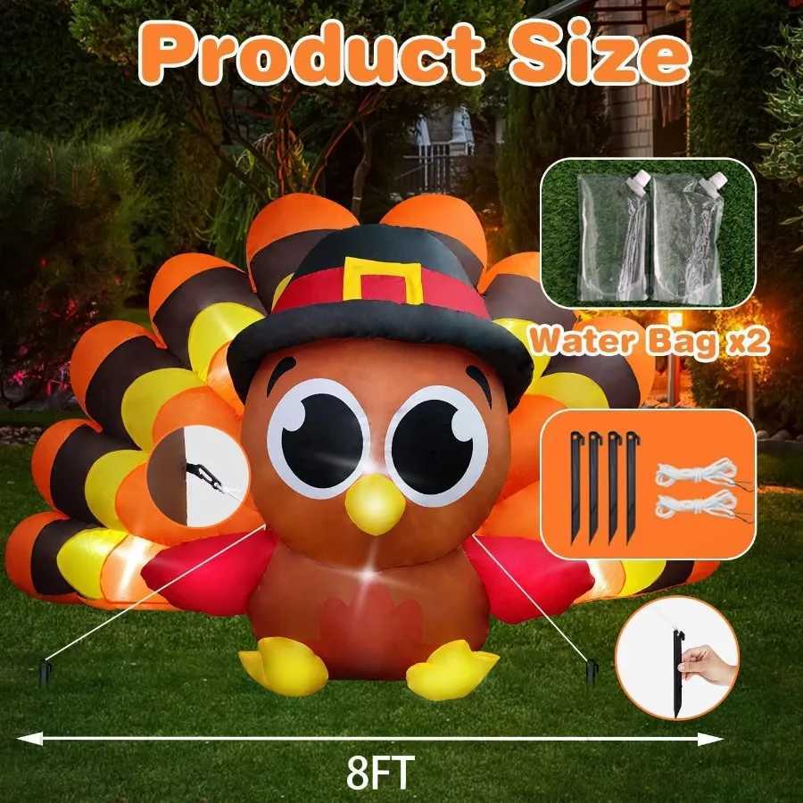 Christmas 8FT Fall Inflatable Turkey with Builtin LED Lights and Big Tail for Outdoor Lawn Yard Decoration Perfect Thanksgiving Outdoor I Y251111