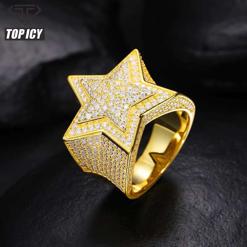 Top Icy Hip Hop Star Ring Men Women Luxury Jewelry Iced Out Gold Plated 925 Sterling Silver VVS Moissanite Ring