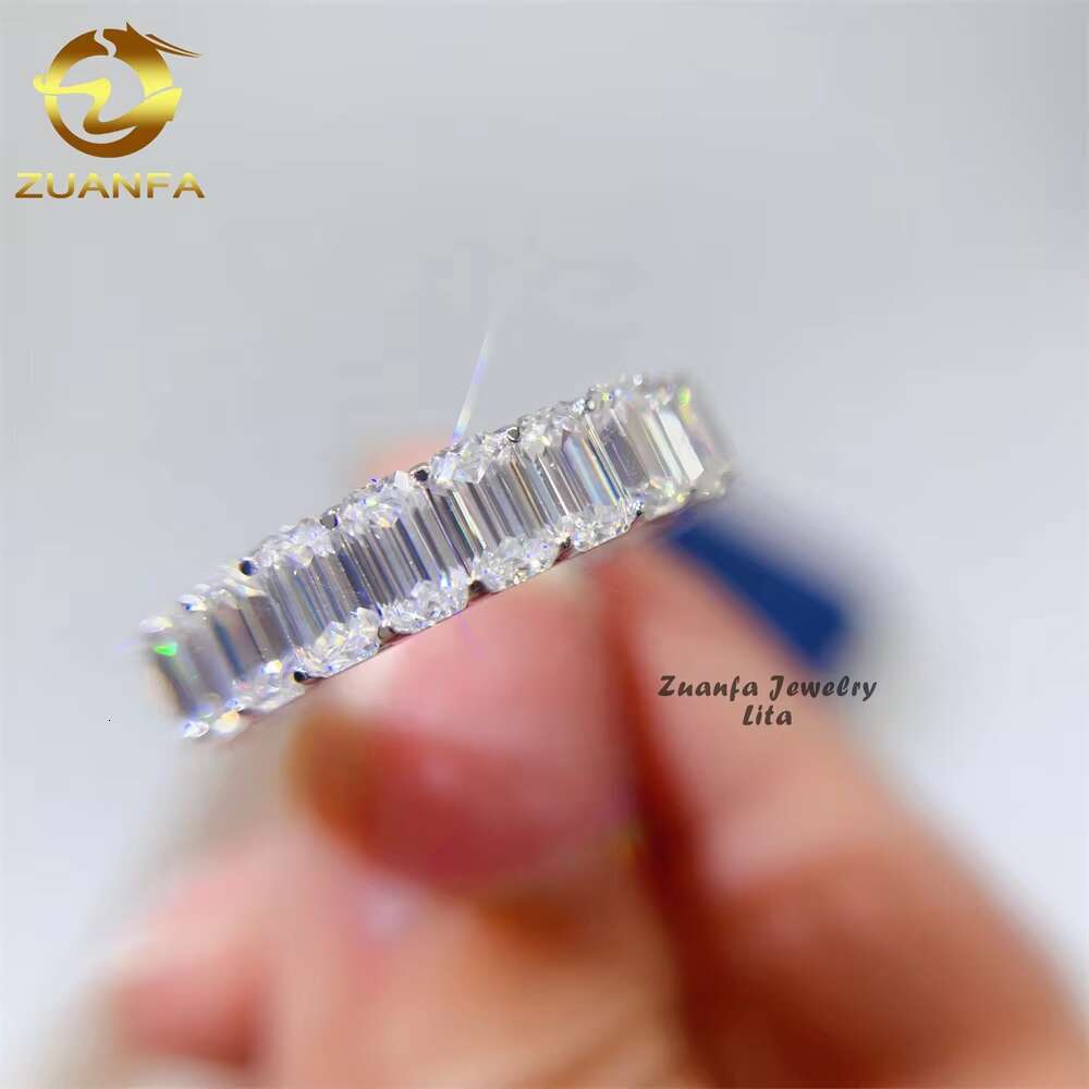 Hot Selling Ready to Ship Pass Diamond Tester Full Eternity Band 3*5mm 4*6mm 7*9mm Emerald Cut Moissanite Ring