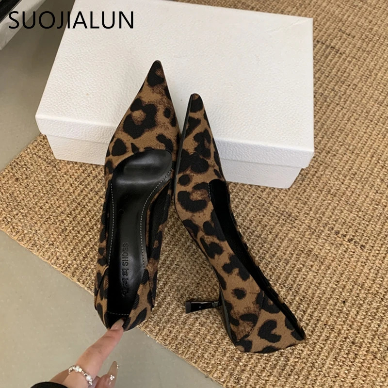 SUOJIALUN Women Pumps Shoes Fashion Pointed Toe Shallow Slip On Dress Single Shoes Ladies Thin High Heel Dress Pumps 251106