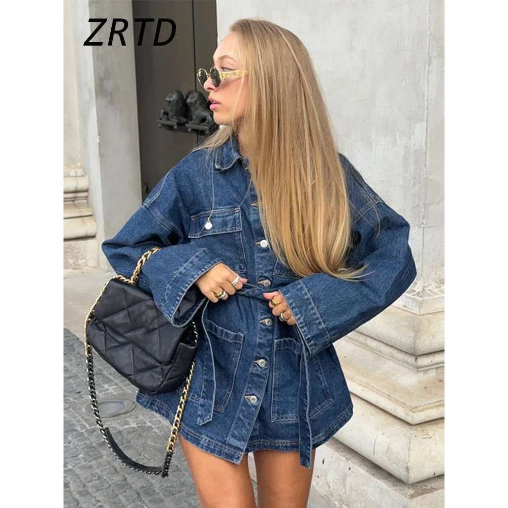 Street Women's Denim Jackets With Belt Slim Lapel Single-Breasted Pockets Washed Jacket 2025 Spring Lady Y2k Casual Outwear New