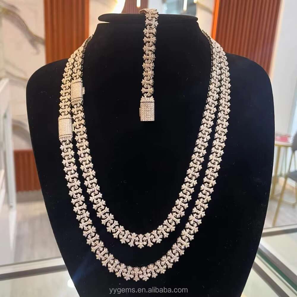 Cross Shape 925 Solid Silver Vvs GRA Moissanite Diamond Bracelet Cuban Link Bracelet Chain for Women/mens Jewelry