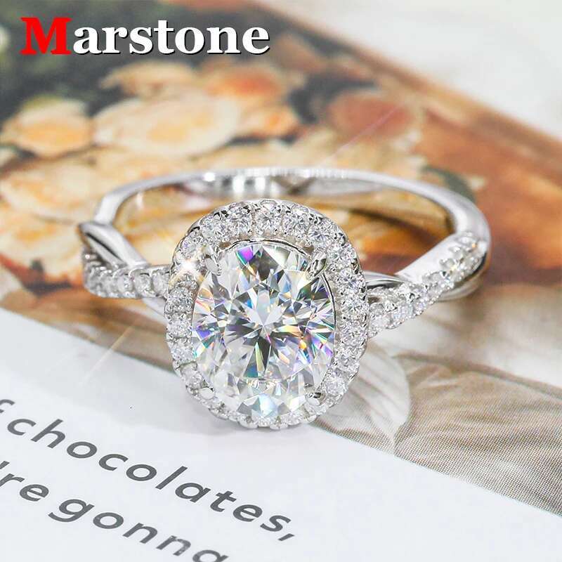 Full Moissanite Diamond D Color VVS 5CT Oval Cut Womens Ring 925 Sterling Sliver Plated White Gold Wedding Fine Rings for Women