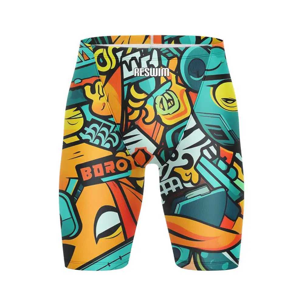 Mens Swimming Jammer Swimsuit Short Endurance Exercise Training Tight Shorts Beach UV Swimsuit Swimming Pants Gym Surfing PantsW250410