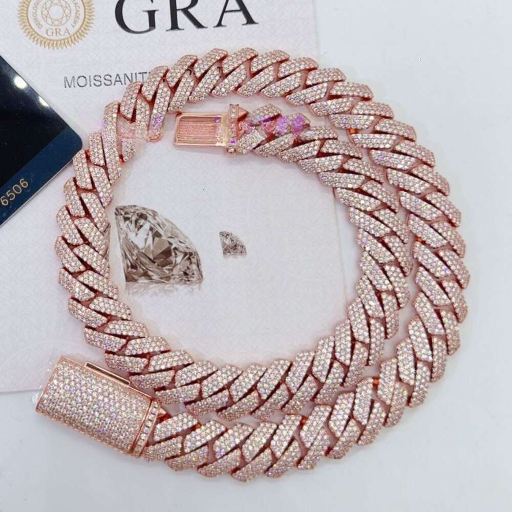 Passed Test 14mm 18-24inch Sterg Sier 3 Rows Bg Moissanite Cuban Chain Necklace 7/8/9inch Bracelet For Women/Men Nice Gift