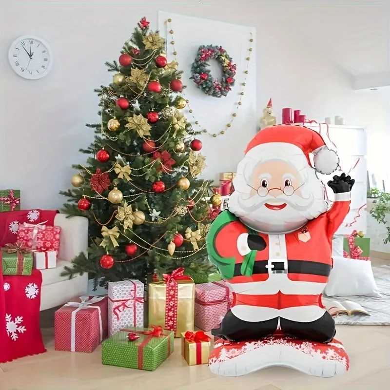 Christmas Extra Large Standing Santa Claus Foil Balloon Decoration - Tall Christmas Party Decor with Santa in Red Suit Green Accents Y251111