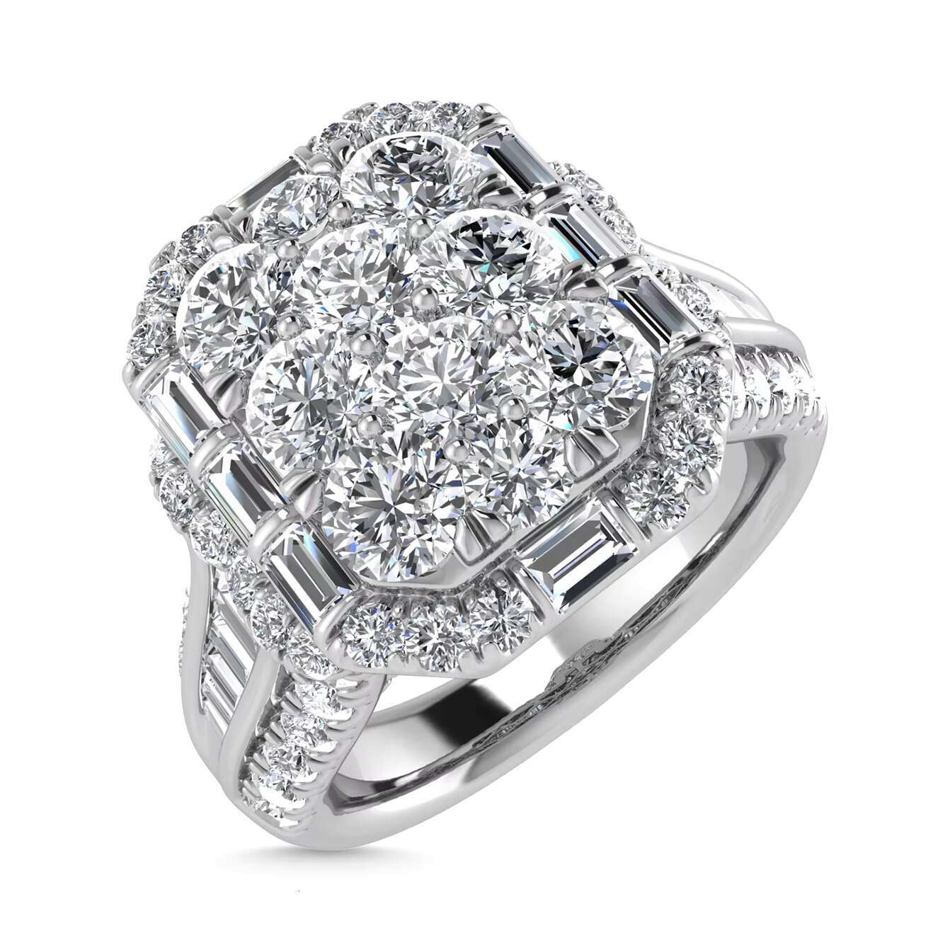 High Quality Engagement Wedding Ring for Women 925 Silver Ring 10k 14K Solid Gold Baguette VVs Moissanite Diamond Cluster Ring