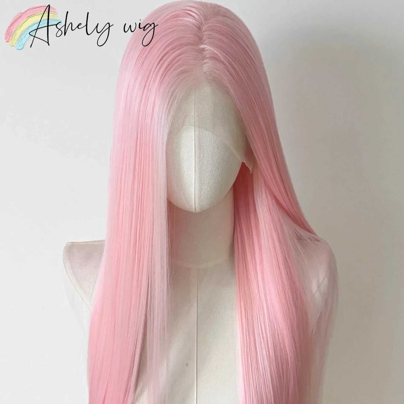 Light Pink Wig for Women 13x4 Lace Front Wig 26inch Long Straight Synthetic Wigs Soft Natural Heat-resistant Fiber Cosplay WigT251111