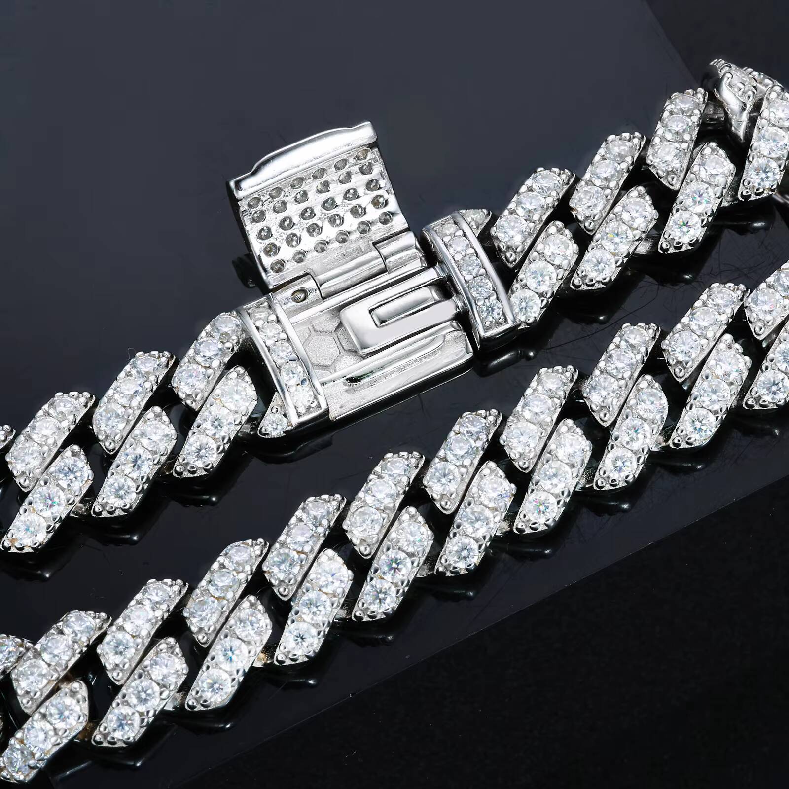 Rappers Hip Hop Jewelry 8mm White Gold 925 Sterling Silver VVS Moissanite Iced Out Cuban Link Bracelet for Men Women