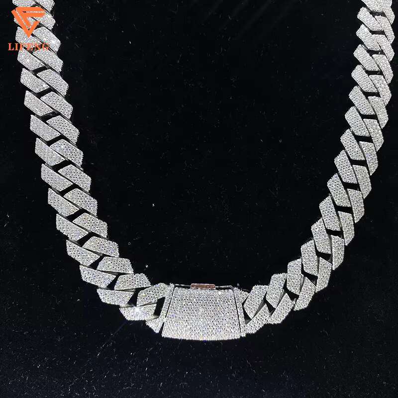 Miami Custom Luxury 15mm VVS Moissanite Necklace 925 Silver Cuban Chain Link 18k White Gold Plated Hip Hop Style Ice Diamond