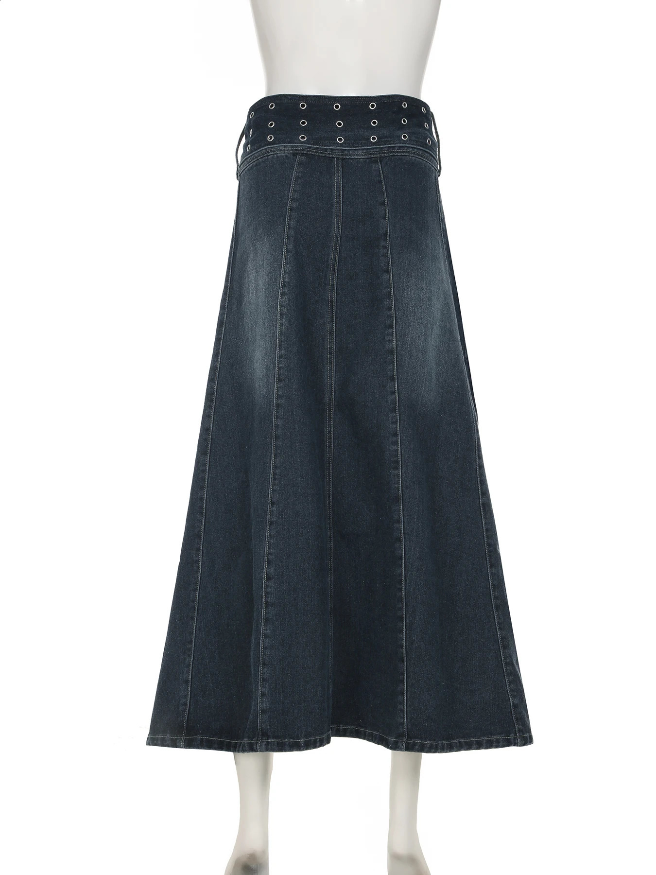IAMSURE Basic A-Line Denim Skiing Strap Casual Slimming Pocket High Waist Long Skirt Womens Spring/Summer Womens Wear 250408
