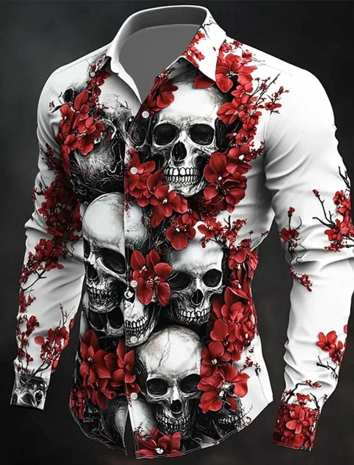 Mens Skull Day of the Dead Shirt Button Up Shirt Casual Long Sleeve Dark Punk Gothic Style Turndown 3D Print Collared Shirts K251110