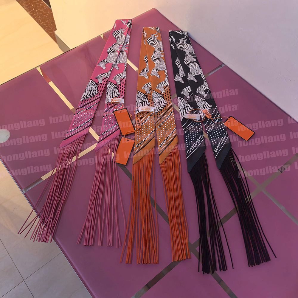 High end designer H letter tassel cashew flower scarf ribbon rayon hair band tassel small scarf tie hair band 130*5 999666666