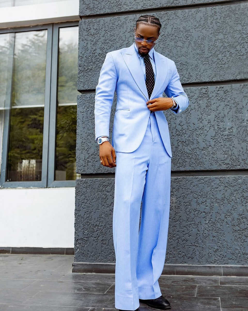 Simple Blue Wedding Tuxedos Pure Colour 2 Piece Set Jacket Pants Formal Men Suit Peaked Lapel Business Work Suits Customized