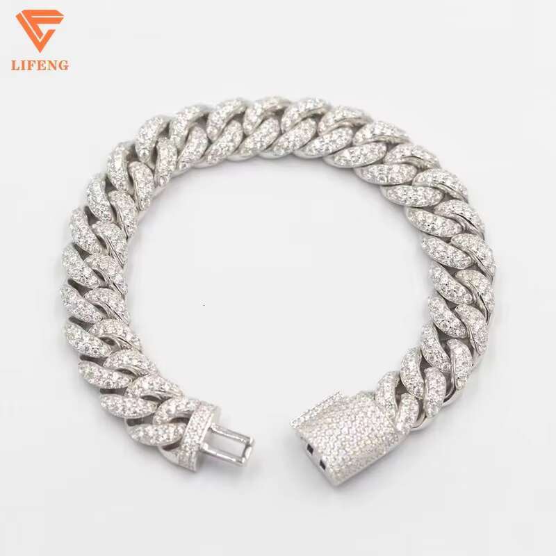 Lifeng Jewelry 14mm VVS Moissanite Baguette Cuban Link Bracelet Ice Out Hiphop S925 Sterling Diamond Bracelet