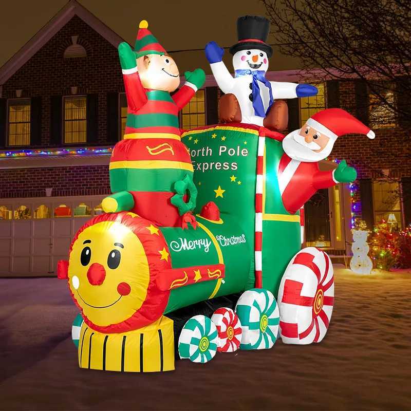 Christmas 18M/59FTHeight Christmas Inflatable Santa ClausThe Train with Elf and Snowman Built-in LED Lights Blow up Outdoor Lawn Yard Y251111