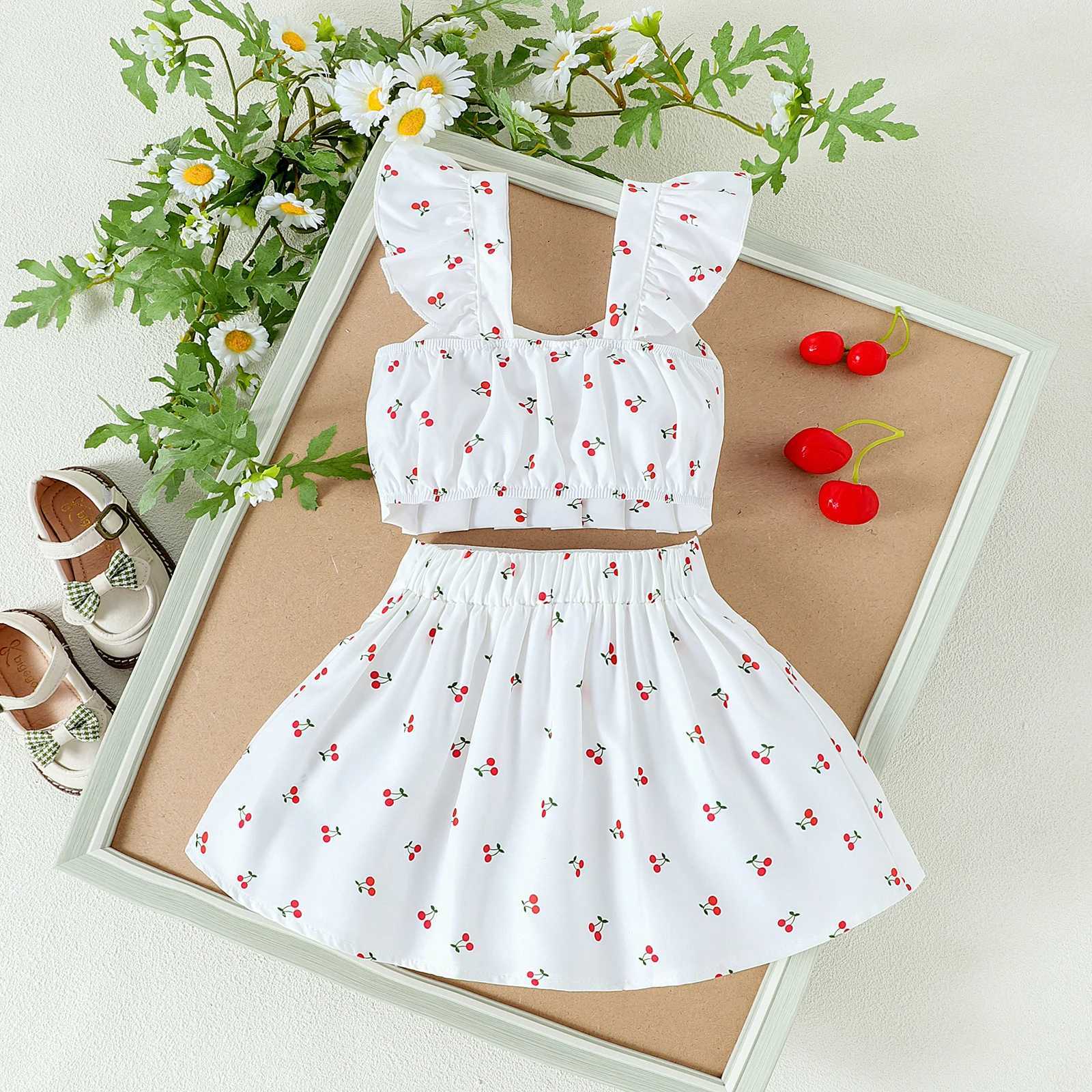 2PCS Summer New Sled Girl 1-4 Years Old Comfortable and Cute Cherry Love Pattern Top+Sprint SetXJ250410