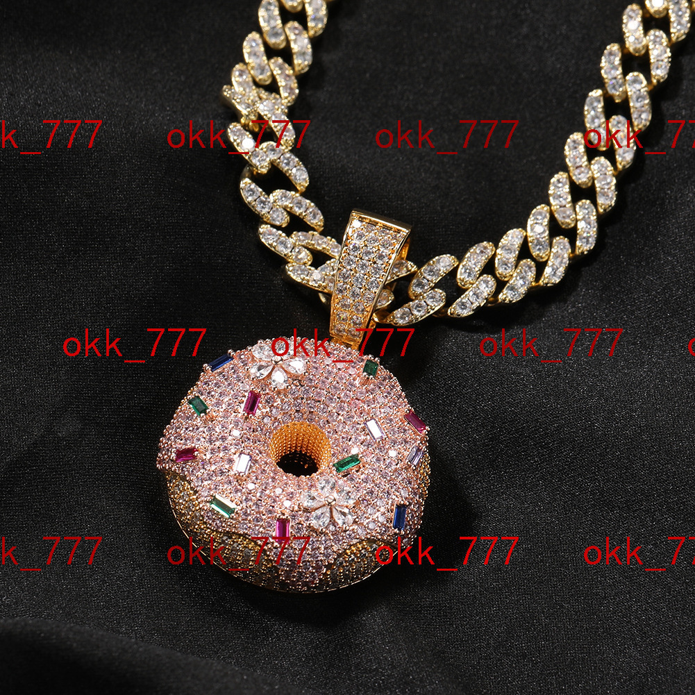 hip-hop with VVS Moissanite inlaid colorful donut pendant trendy brand necklace Instagram style fashionable and personalized jewelry