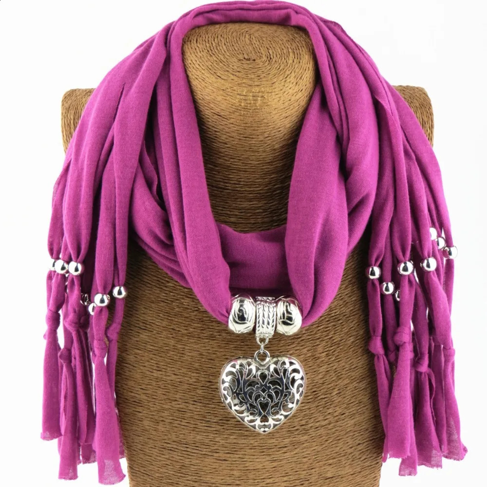 fashion ethnic polyester plain weave tie dye tassel hollow peach pendant jewelry scarf necklace womens scarf 250409