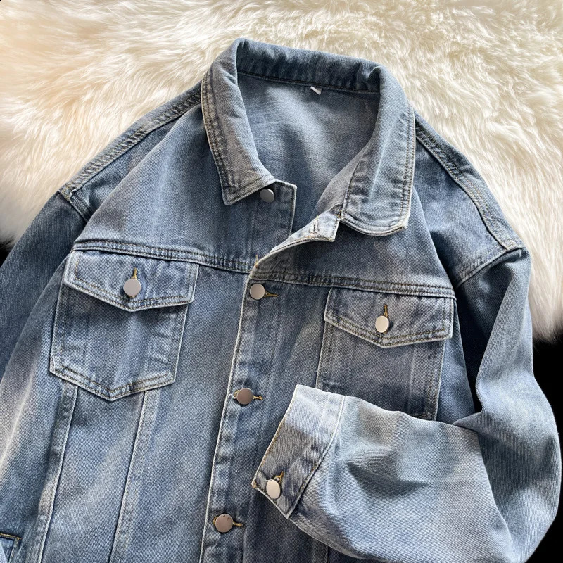 fashion washed denim jacket mens loose autumn winter arrival street retro 250401