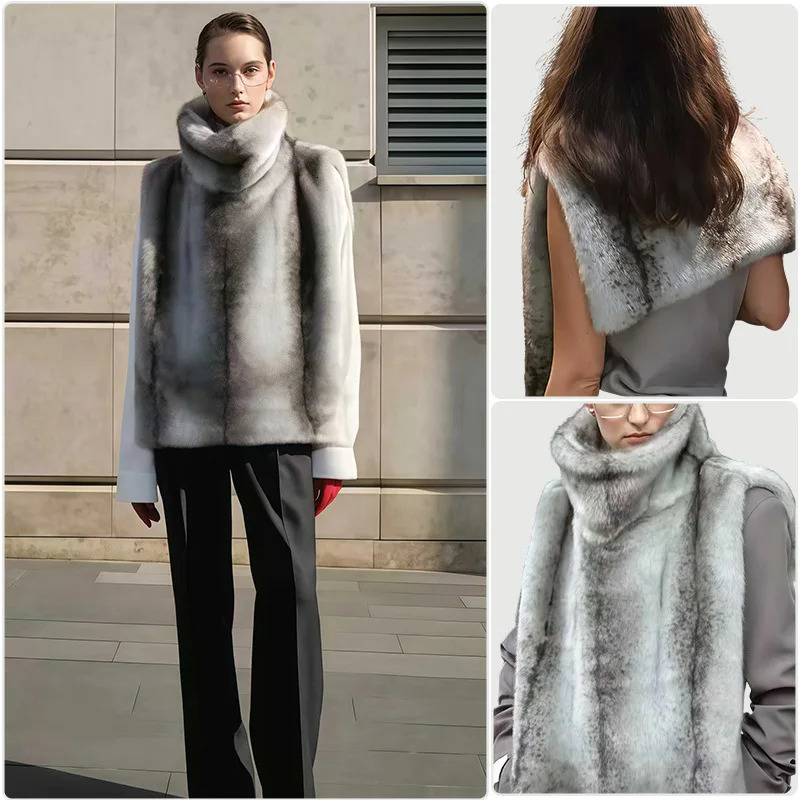 Desinged Winter Women Eco Fur Vest Loose Silver-Grey Standing Collar Lady Mink Fur Jacket Plush Sleeveless Fur Coat For Female 251110